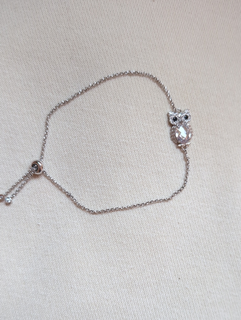 Source Unknown Silver-Tone Owl Bracelet with Clear Crystal Accent